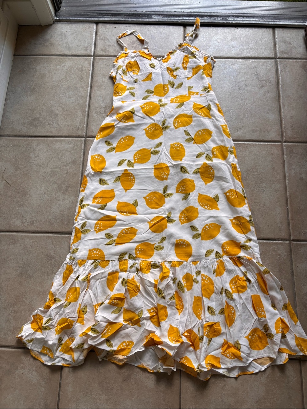White Sundress with Yellow Lemon Print